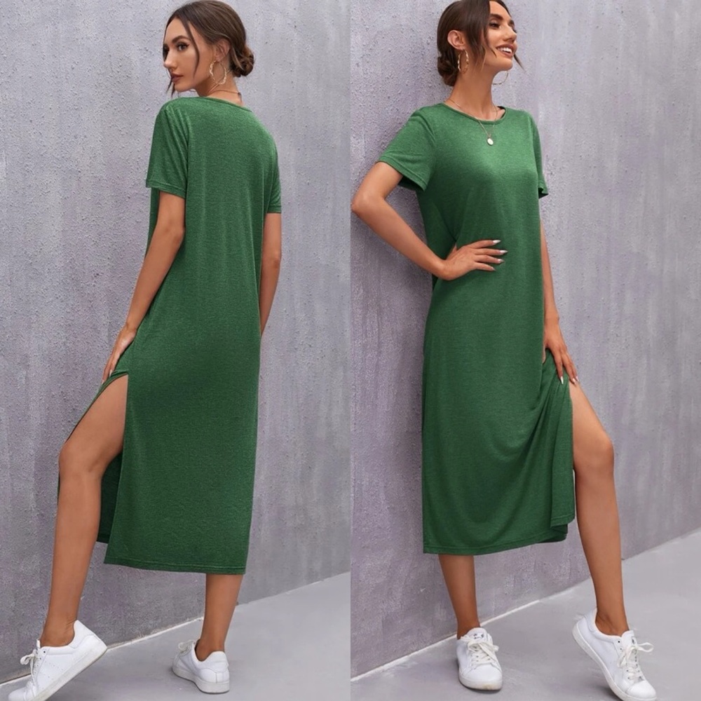 Short sleeve midi length slit tee dress casual boho purple - Picture 6 of 9